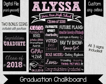 Girl's High School Graduation Chalkboard - High School Graduation Sign - Pink Graduation Sign - Graduation Party Decor - Class of 2020