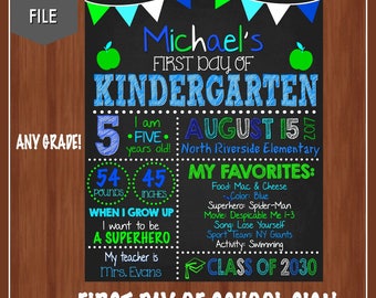 First Day of School Sign - First Day of Kindergarten - Any Grade - Boy&#39;s First Day of School Sign - First Day of School Chalkboard - School