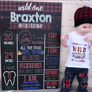 Wild One First Birthday - Wild One Chalkboard - Buffalo Plaid 1st Birthday - Lumberjack Chalkboard - Wild One Chalkboard - One Year Old Boy