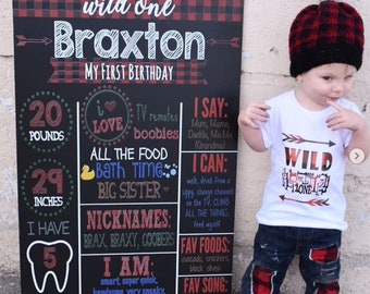 Wild One First Birthday - Wild One Chalkboard - Buffalo Plaid 1st Birthday - Lumberjack Chalkboard - Wild One Chalkboard - One Year Old Boy