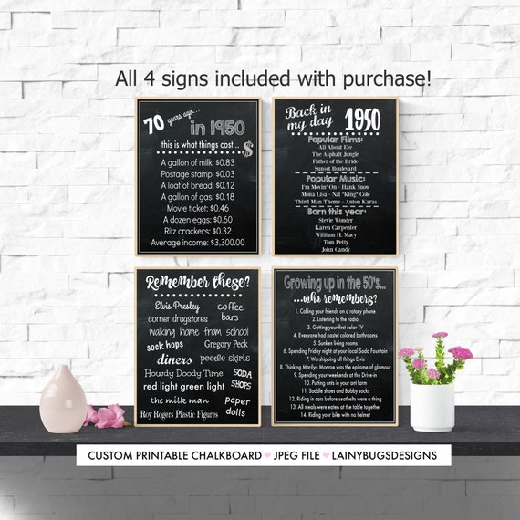 70th Birthday Party Decor Fun Facts 50 S Themed Party Etsy