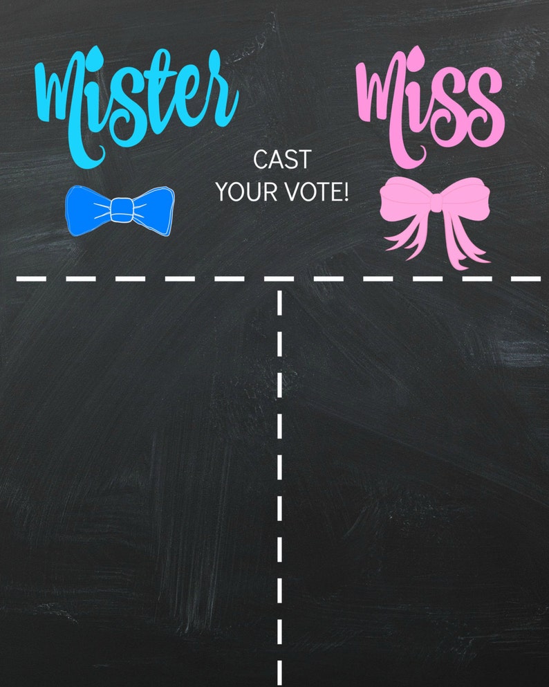 Tableau des votes pour le genre Monsieur ou Miss Monsieur ou Mademoiselle Rose ou bleu Vote pour l'identification du sexe Fête de révélation du sexe Déco image 5