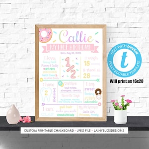 Donut Half Birthday Chalkboard - Edit Yourself Birthday Sign - Templett - Girls Half Birthday - Donut Grow Up Birthday Sign - 6 Month Sign
