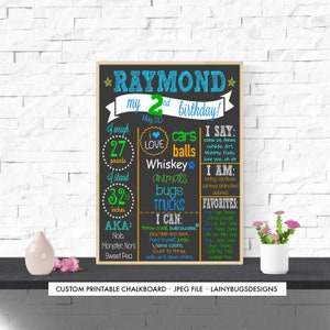 Blue and Green Boy Birthday File 2nd Birthday Blue Green Orange Birthday Two Printable Birthday Chalkboard Custom image 1