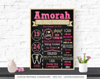 Half Birthday Chalkboard - 6 Month Chalkboard - Digital - Girls Half Birthday - Half Birthday Sign - Pink, Gold - 6 Month Sign - Baby Girl