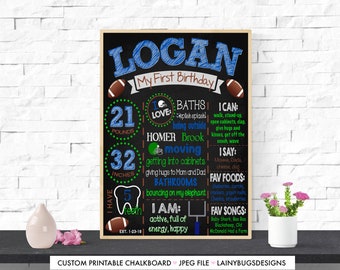 Football First Birthday Chalkboard - Boy's First Birthday Chalkboard - Printable Football Chalkboard - Football Party - First Birthday - Boy