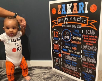 Basketball Half Birthday Chalkboard Sign - Print Yourself - Basketball Theme - Half Birthday Sign - 6 Months Old - Basketball Chalkboard