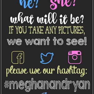 Gender Reveal Party Hashtag Sign Hashtag Sign Gender Reveal Party Share Your Photos Social Media Digital File You Print image 6
