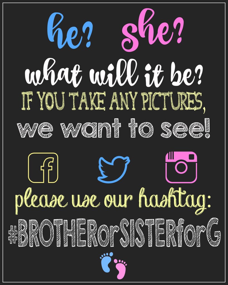 Gender Reveal Party Hashtag Sign Hashtag Sign Gender Reveal Party Share Your Photos Social Media Digital File You Print image 3