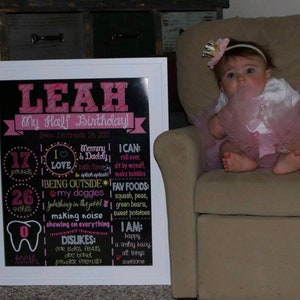 Girl's Half Birthday Chalkboard DIGITAL Six Month Birthday Sign Girl 6 Months Old Pink Half Birthday Sign My Half Birthday Pink image 10