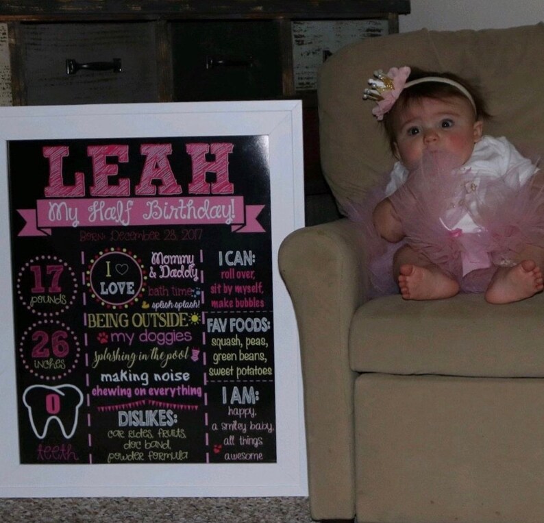 Girl's Half Birthday Chalkboard DIGITAL Six Month Birthday Sign Girl 6 Months Old Pink Half Birthday Sign My Half Birthday Pink image 10