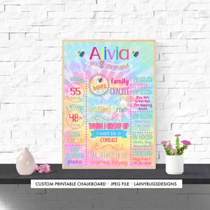 Tie Dye Geburtstagsschild zum Selberdrucken - Tie Dye Party Schild - 8.Geburtstag Kreidetafel - Jedes Alter - Regenbogen - Tie Dye Party Schilder