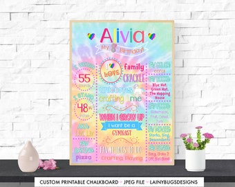 Tie Dye Birthday Sign - Print Yourself - Tie Dye Party - 8th Birthday Chalkboard Sign - Any Age - Rainbow - Tie Dye Party Signs - Tie-Dye