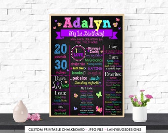 Butterfly First Birthday - Butterfly Chalkboard - First Birthday Chalkboard - Girls 1st Birthday - First Birthday Poster - Butterfly - Pink