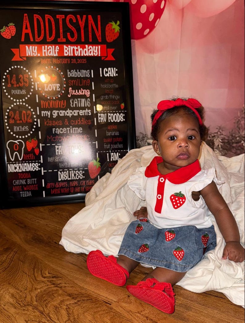Red Strawberry Half Birthday Chalkboard Baby's Half Birthday Sign Fruit ...