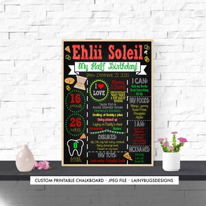 Schoolbord halve verjaardag pizza - zelf afdrukken - schoolbordbord 6 maanden - verjaardagsbord pizza thema - babyposter 6 maanden - pizzafeest