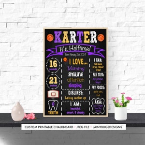 Basketball Half Birthday Chalkboard Sign - Print Yourself - Basketball Theme - Halftime Birthday Sign - 6 Months Old - Basketball Chalkboard