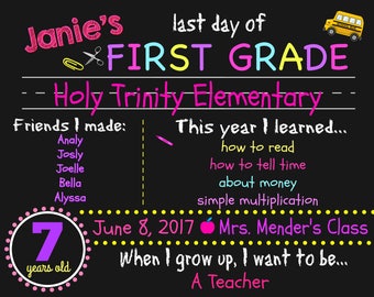 Last Day of School Sign - First Gradel Sign - End of Year - Last Day of Preschool Sign - Last Day of School - ANY GRADE - Photo Prop