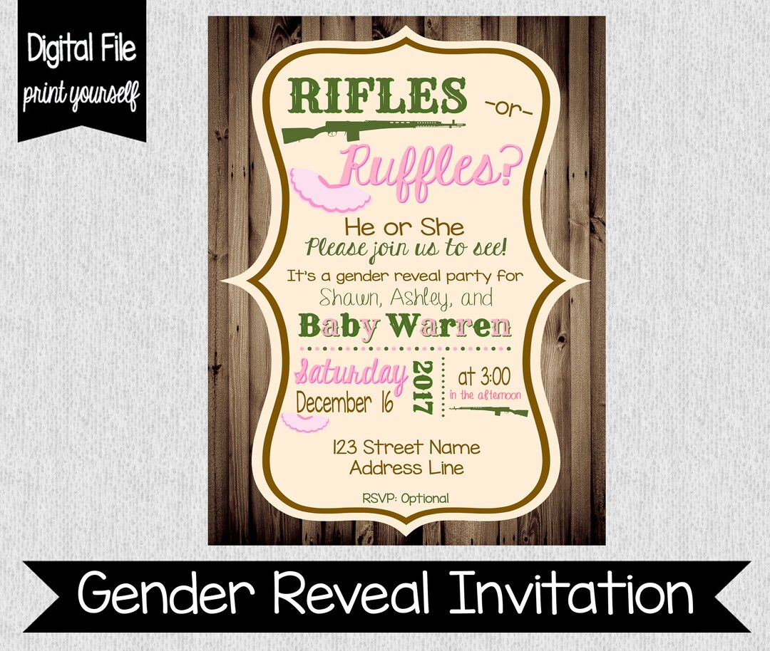 Rifles or Ruffles Gender Reveal Invitation - Rustic Gender Reveal ...