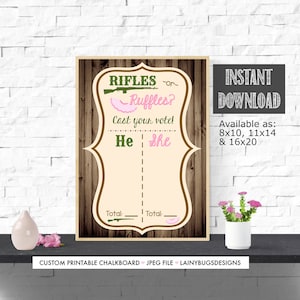 Rifles or Ruffles Gender Reveal Voting Chart Gender Reveal Voting Chart Rustic Reveal Party Gender Reveal Party Green Pink Reveal zdjęcie 1