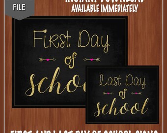 First Day of School Sign - Last Day of School Sign - Gold School Sign - Back to School Chalkboard - Digital - First Day of School Sign