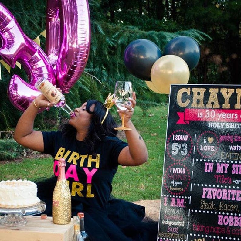 Pink and Gold 30th Birthday Chalkboard Pink and Gold Adult Birthday 30th Birthday Chalkboard 30 AF Adult cake smash Any Age 24x36"