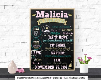 21st Birthday Chalkboard - Printable 21st Birthday Chalkboard - Adult Birthday - Custom Chalkboard - Any Age - Champagne Sign