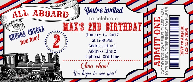 Chugga Chugga Two Two Birthday Invitation Two Second Birthday Train Invite Train Birthday Digital 2nd Birthday Trains image 2