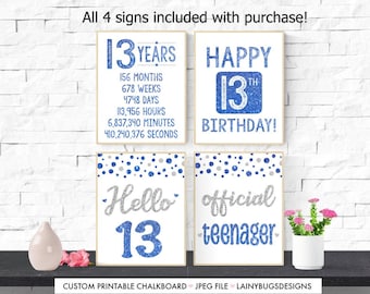 Letreros imprimibles para el 13.º cumpleaños - Decoración divertida para la fiesta de 13.º cumpleaños - Regalo para niño o niña - Fácil de imprimir - Letreros para fiestas de última hora