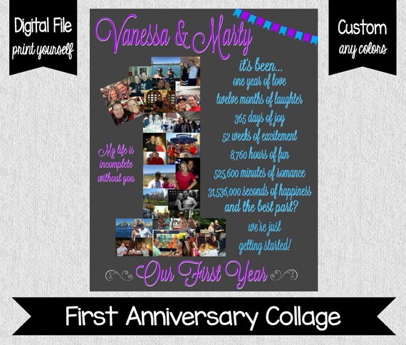 one year anniversary photo collage printable number one etsy anniversary photo collages