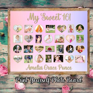 Sweet 16 Photo Collage - 16th Birthday Collage Sign - Girls 16th Birthday - Quinceañera Poster - Sweet 16 Gift - 16 Years Old - Photo Board