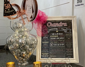 50th Birthday Chalkboard - 1974 Fun Facts - Rose Gold and Gold Birthday Sign - Adult Birthday Gifts- 50th Birthday Fun -Printable Party Sign