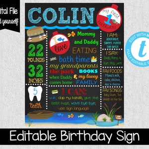 O-Fish-Ally One Birthday Chalkboard - Edit Yourself - Fishing Birthday Chalkboard - Fishing - Ofishally One - Template - Templett - Fishing