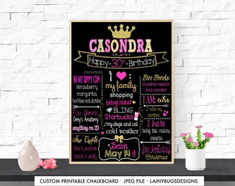 Fun 30th Birthday Chalkboard - Printable 30th Birthday Sign - Pink and Gold 30th Birthday - Dirty 30 Chalkboard - Any Age - 30th Birthday