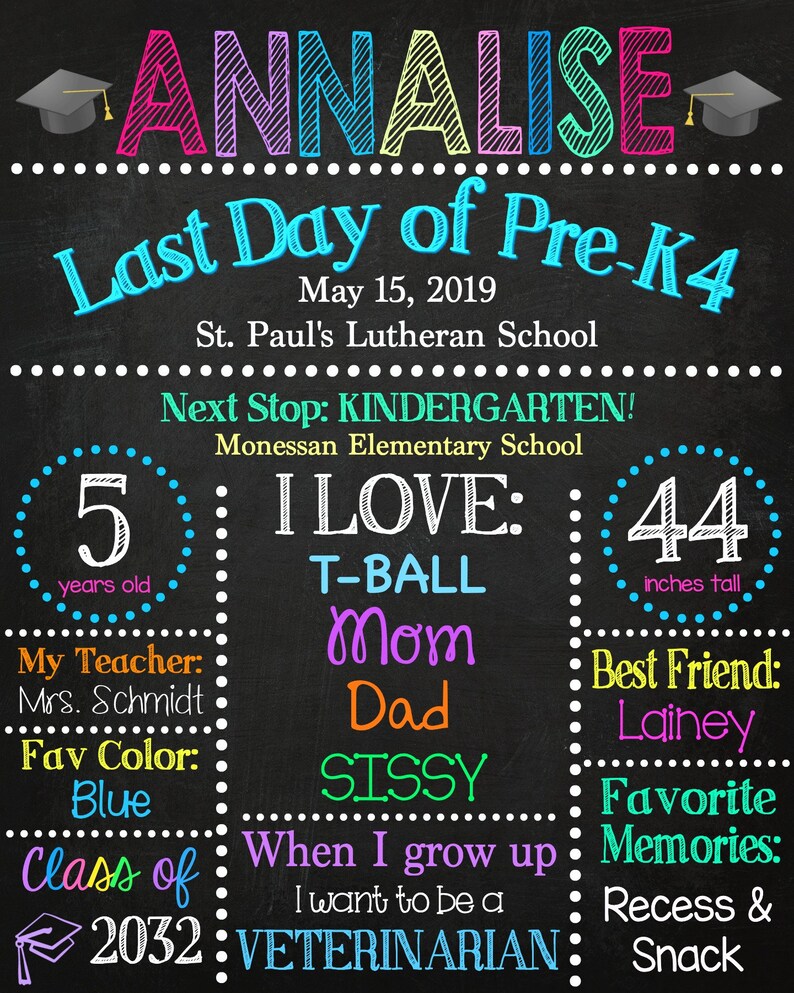 Prek Graduation Chalkboard Preschool Chalkboard Sign Etsy