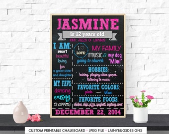 Teenage Girl Birthday Chalkboard Sign - Digital - 13th Birthday Chalkboard - Any age - Any Colors - Teenage Birthday Chalkboard