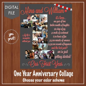 One Year Anniversary Photo Collage Printable Number One Collage Personalized Anniversary Gift for Husband or Wife Dating Anniversary image 8