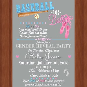 Gender Reveal Party Invitation Baseball or Ballet He or She What will baby be Digital Item Invitation Gender Reveal Party image 3