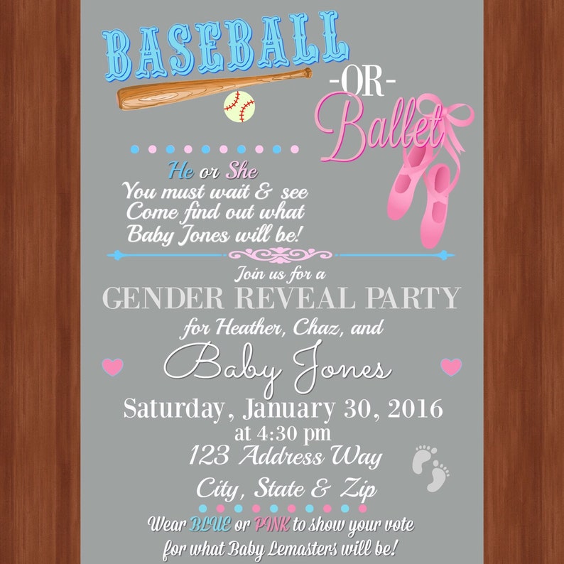 Gender Reveal Party Invitation Baseball or Ballet He or She What will baby be Digital Item Invitation Gender Reveal Party image 3