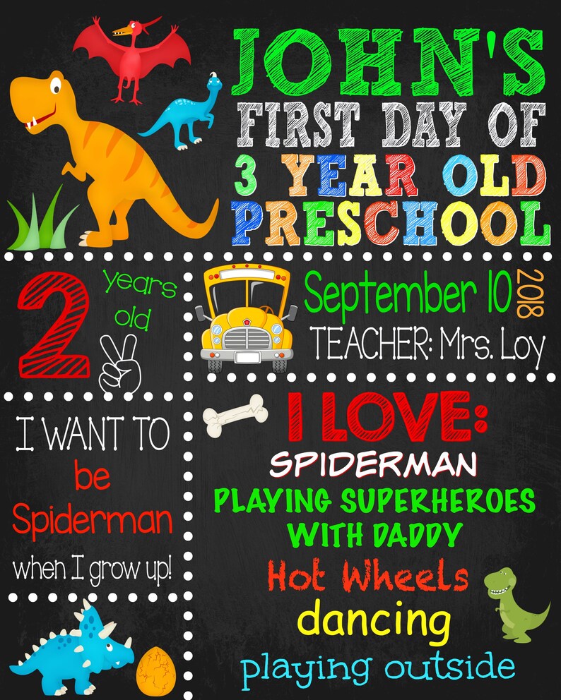 Dinosaur pre k chalkboard digital first day of pre k etsy