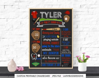 Baseball First Birthday Chalkboard Sign - Printable First Birthday Chalkboard - Boy's First Birthday - Baseball 1st Birthday Party