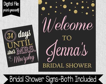 Bridal Shower Countdown and Welcome Signs - Champagne Brunch Bridal Shower - Pink and Gold Bridal Shower Signs - Welcome - Countdown - Pink