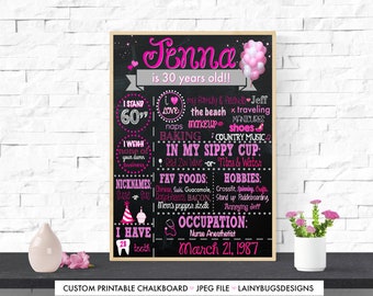 Fun Adult Birthday Chalkboard - Digital - Adult Birthday Sign - Dirty 30 - 30th Birthday Sign - Pink - My 30th Birthday - 30 Years Old