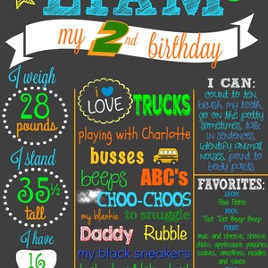 Blue and Green Boy Birthday File 2nd Birthday Blue Green Orange Birthday Two Printable Birthday Chalkboard Custom image 3