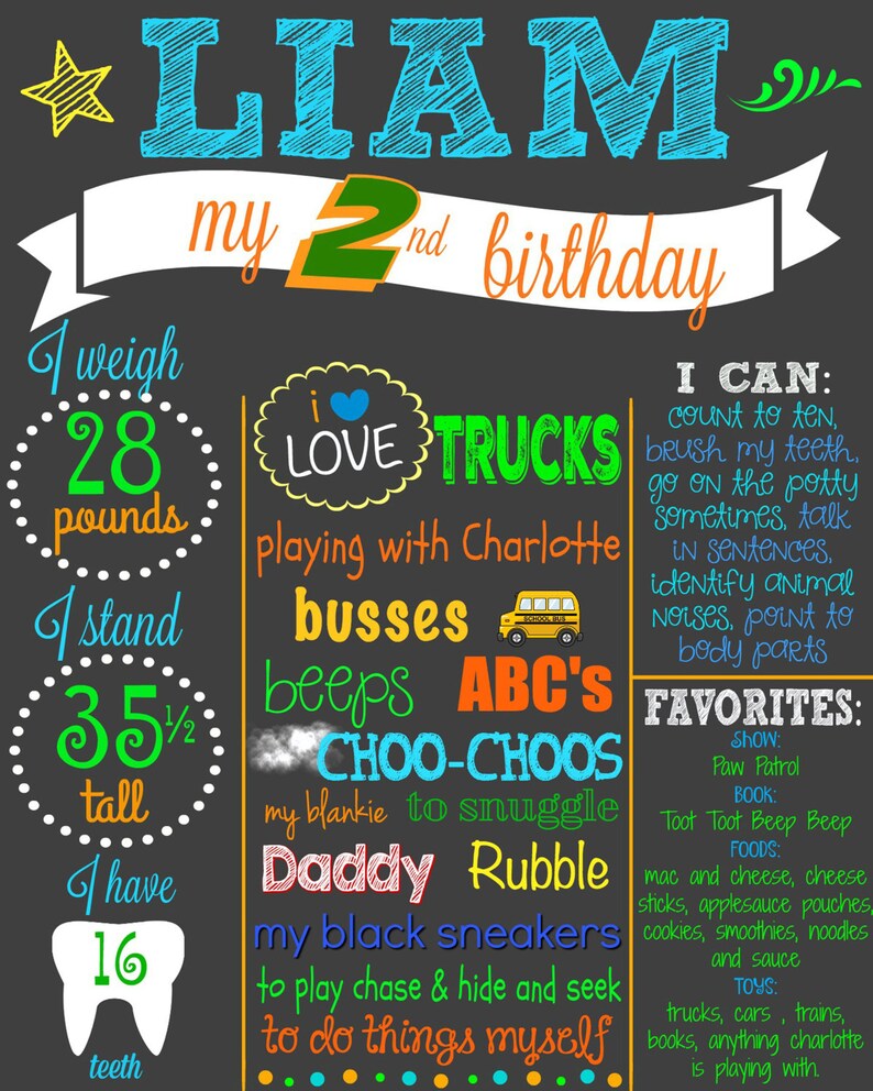 Blue and Green Boy Birthday File 2nd Birthday Blue Green Orange Birthday Two Printable Birthday Chalkboard Custom image 3