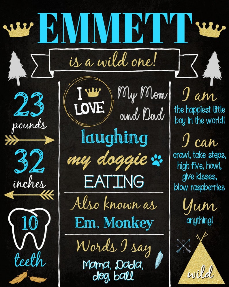 Wild One First Birthday Chalkboard Digital Wild One Etsy