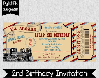 Train Second Birthday Invitation - Train Birthday Party - Train Ticket Invitation - Chugga Chugga Two Two - 2nd Birthday Invite - Invitation