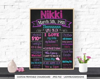 Fun 30th Birthday Chalkboard - Digital - Purple, Pink, Blue Birthday Chalkboard - 30 AF Sign - Adult Cakesmash Photos - 30 Years Old Sign