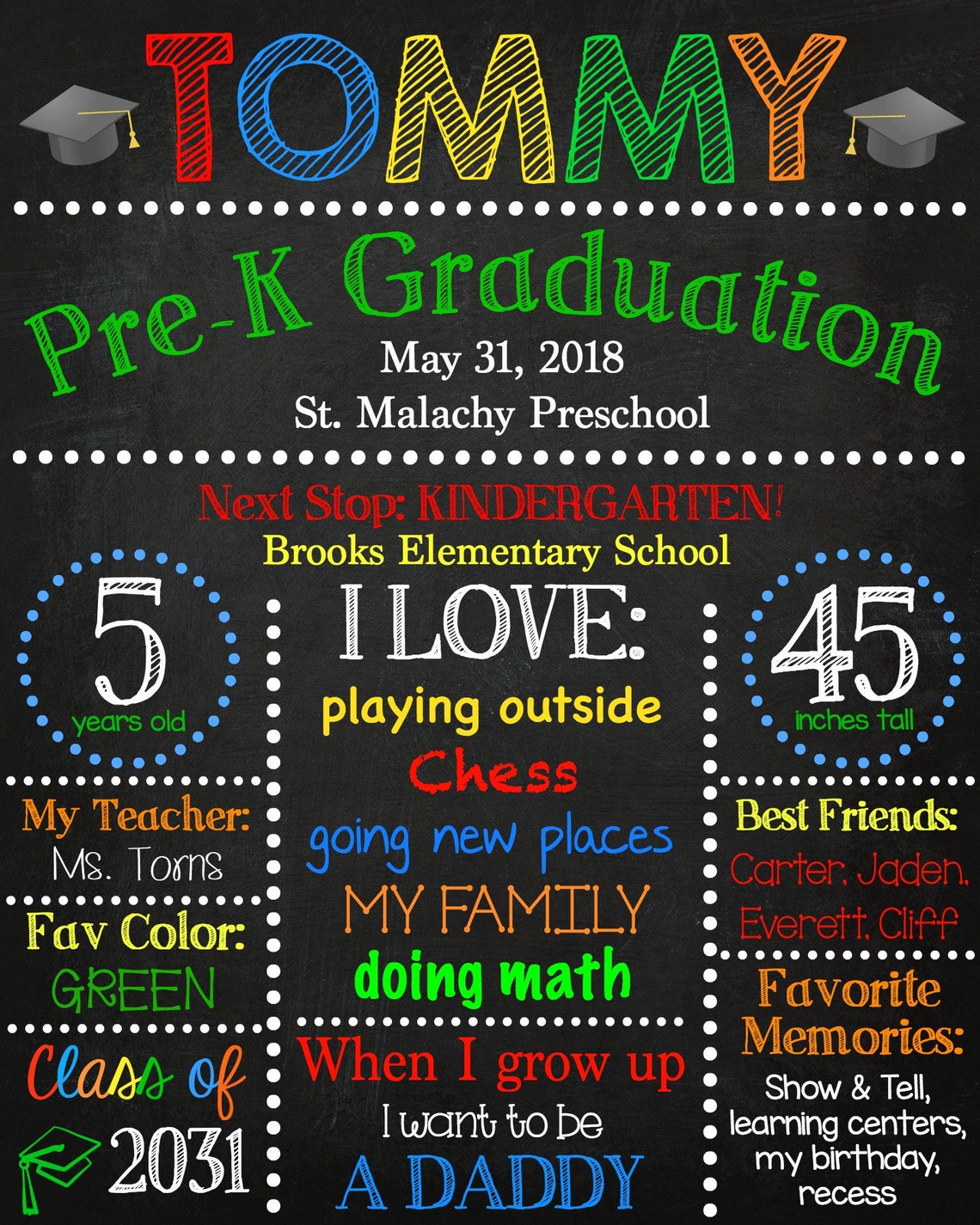 Prek Graduation Chalkboard Preschool Chalkboard Sign Etsy