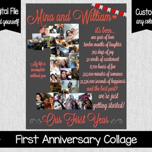 One Year Anniversary Photo Collage Printable Number One Collage Personalized Anniversary Gift for Husband or Wife Dating Anniversary image 2